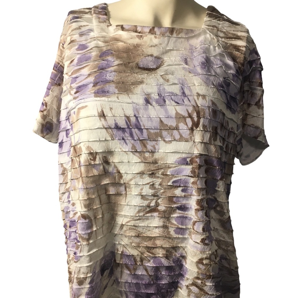 Alfred Dunner White Top with Lavender and Taupe Watercolor Print